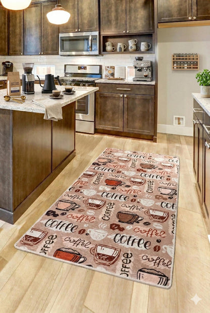 Coffee Lover Kitchen Runner | Non-Slip Mocha Latte Pattern Mat