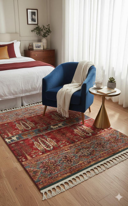 Red Vintage Rug: Classic Washable Rug with Tassels