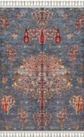 Blue Vintage Orienatl Rug: Classic Washable Rug with Tassels