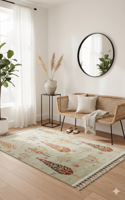 Beige Vintage Rug: Washable Living Room Rug with Tassels