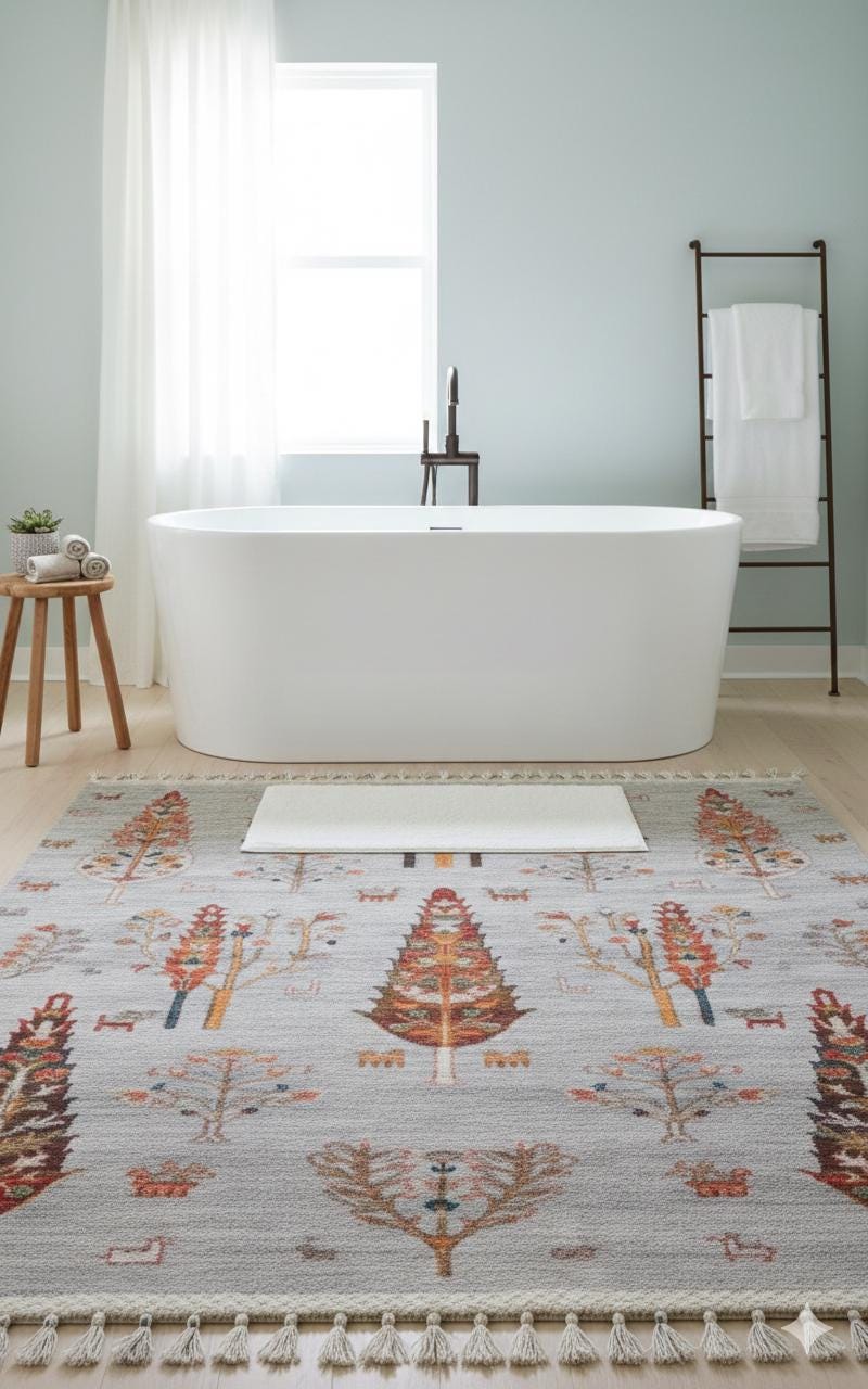 Blue Vintage Orienatl Rug: Classic Washable Rug with Tassels