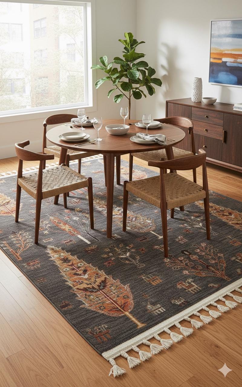Gray Vintage Rug: Classic Washable Rug with Tassels