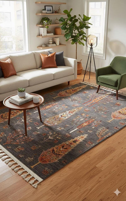 Gray Vintage Rug: Classic Washable Rug with Tassels