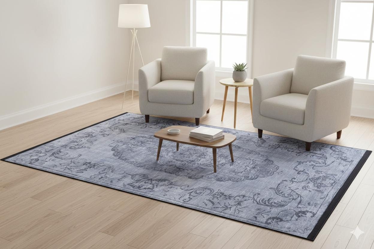 Gray Vintage Classic Medallion Rug: Washable Bohemian carpet