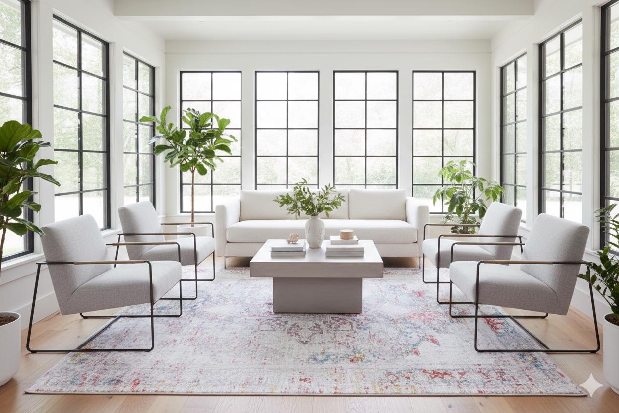 Washable Distressed Persian Area Rug – Boho Medallion Living Room Carpet