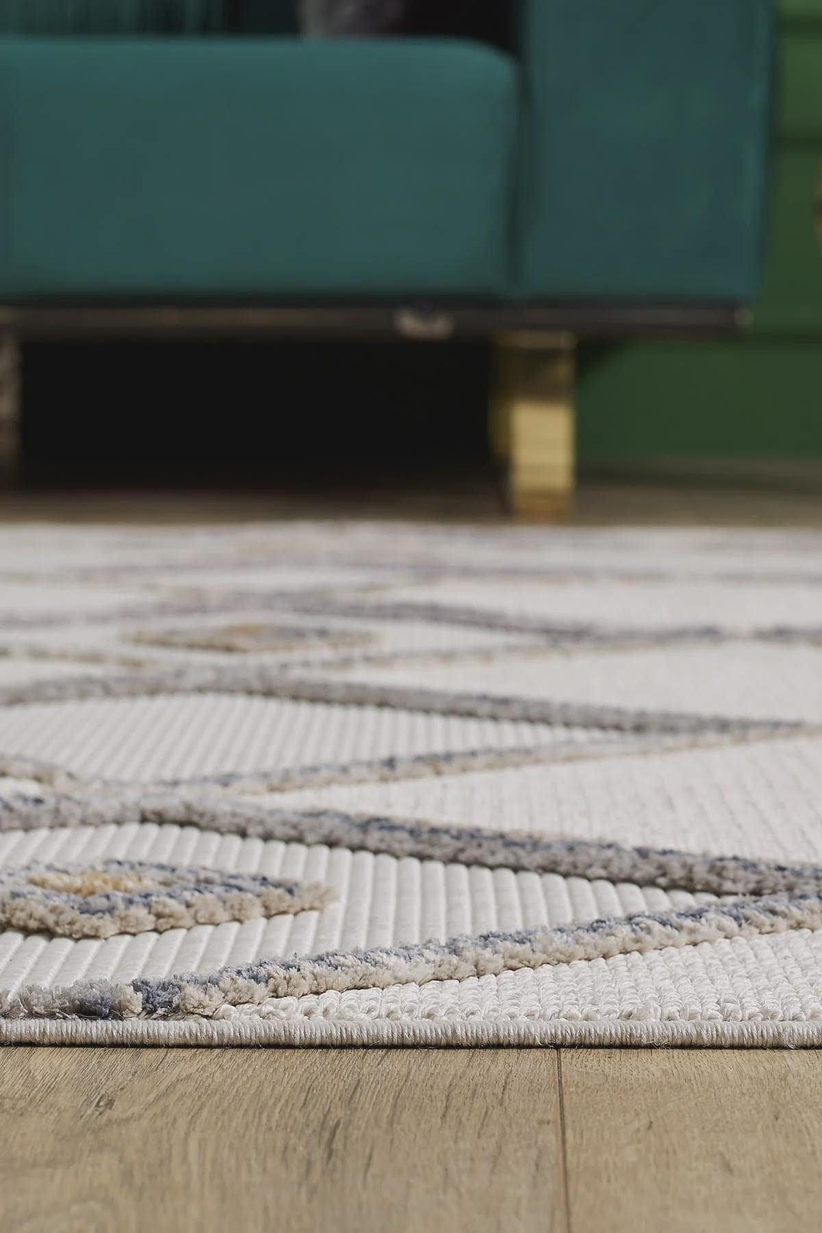 Cream Textured Geometric Carpet with Tassels, Minimalist Scandi Home Decor, Neutral Living Room Rug.