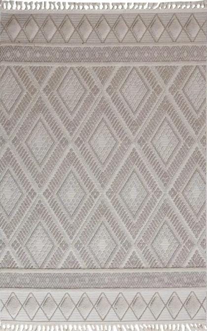 Cream Textured Geometric Carpet with Tassels, Minimalist Scandi Home Decor, Neutral Living Room Rug.