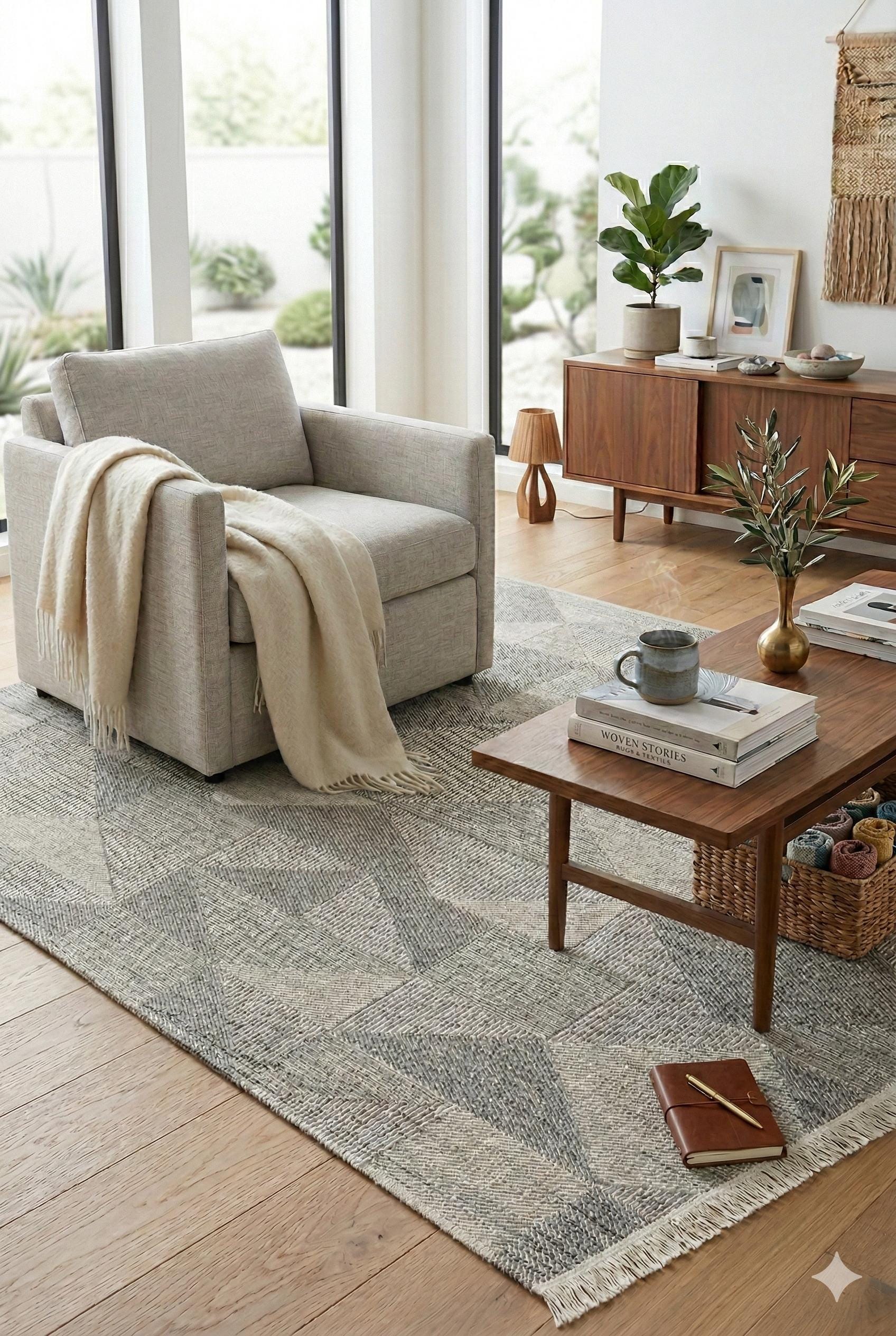 Modern Geometric Area Rug – Grey Cream Abstract Triangle Scandinavian Floor Decor