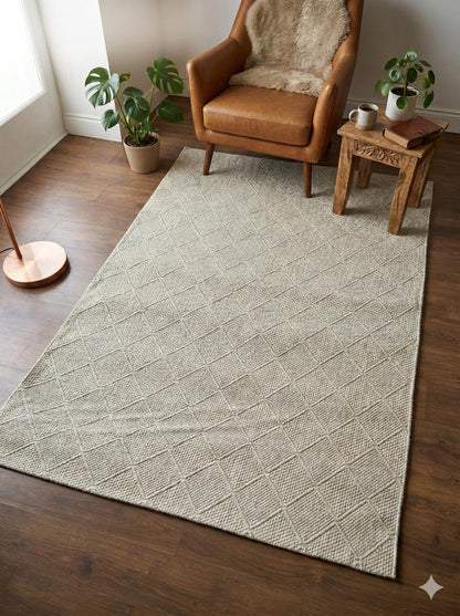 Modern Gray textured wool Rug: Flatweave Indoor carpet