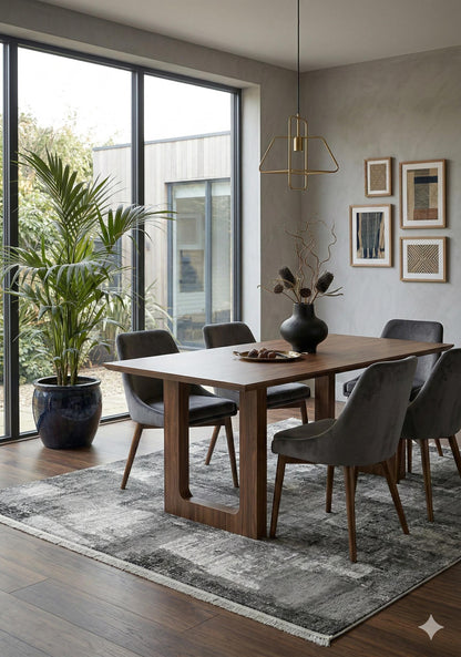 Modern Abstract Charcoal & Silver Distressed Area Rug – Contemporary Industrial Living Room Carpet - 200x300cm - 7x10ft