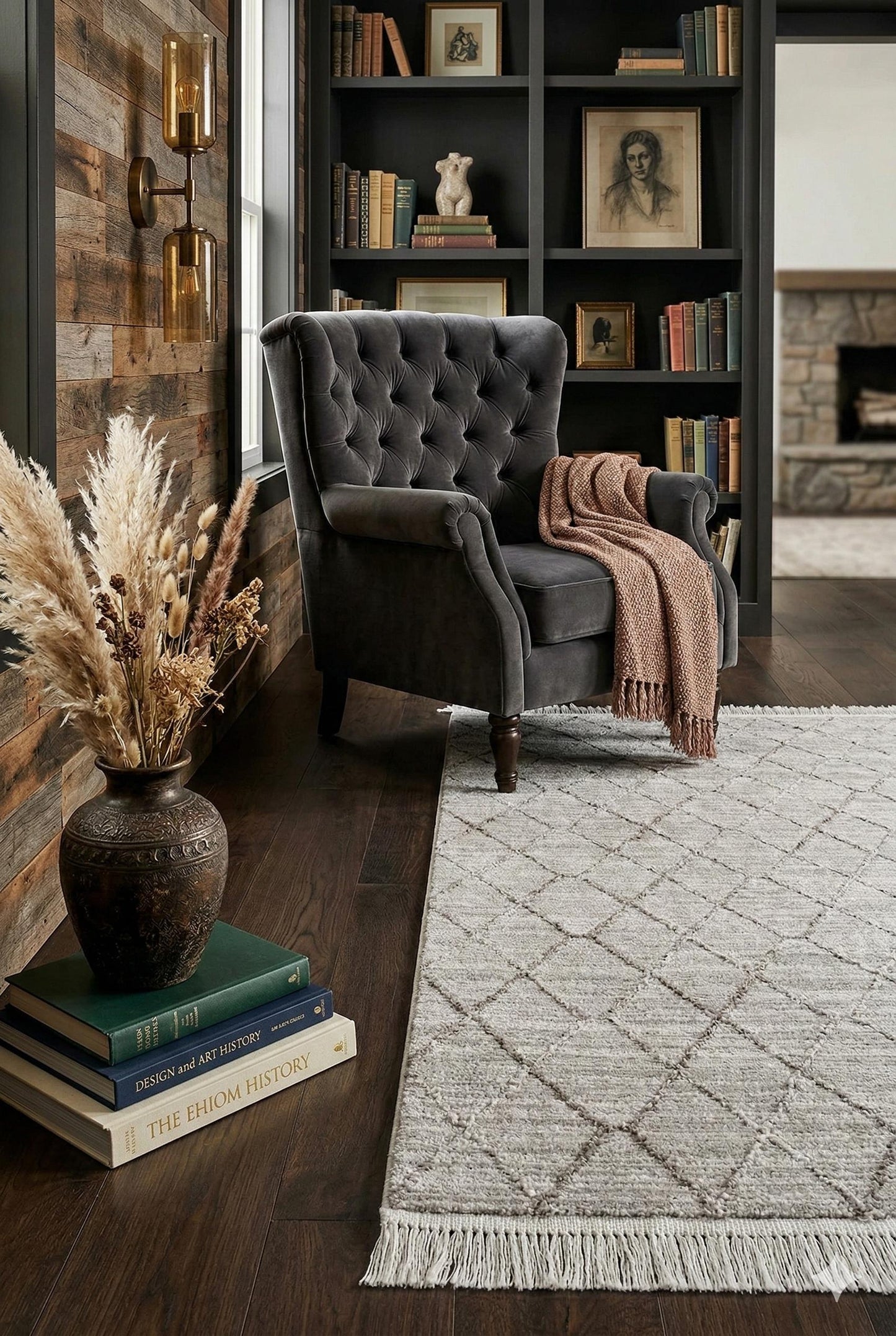 Modern Scandinavian Diamond Lattice Area Rug with Tassel Fringe – Neutral Cream & Grey - 200x300cm - 7x10ft