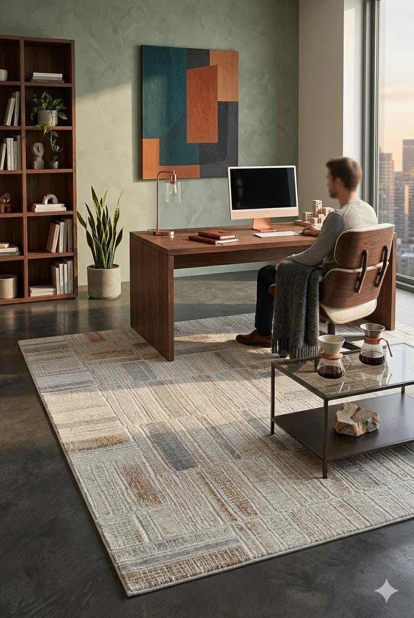 Modern Geometric Area Rug – Mid-Century Abstract Gridded Carpet