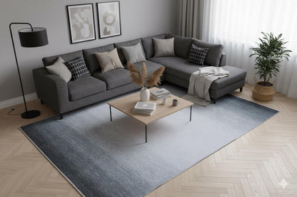 Washable Grey Ombre Area Rug, Modern Minimalist Living Room Carpet