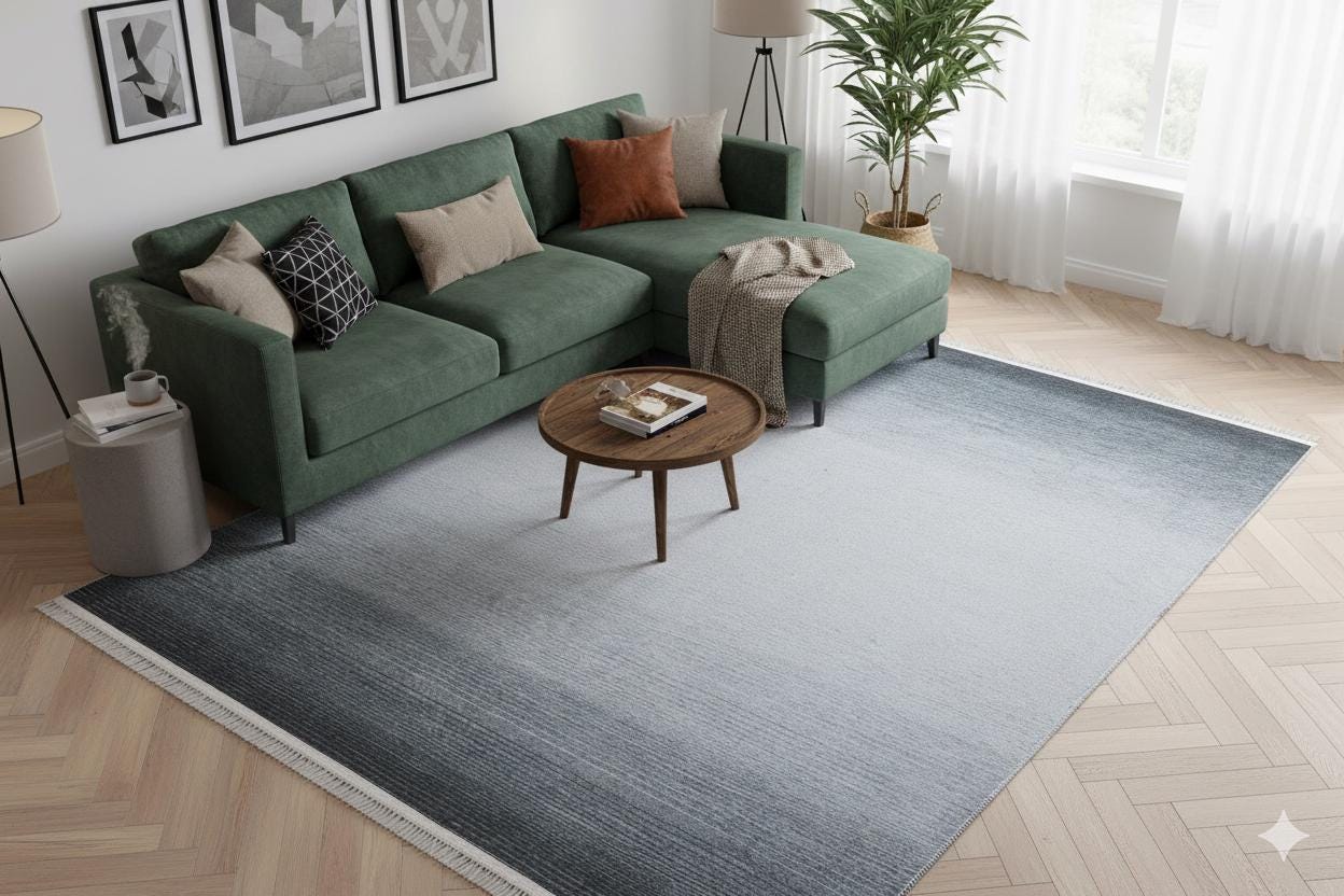 Washable Grey Ombre Area Rug, Modern Minimalist Living Room Carpet