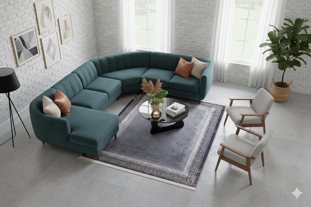 Distressed Persian Style Rug – Blue Grey Greek Key Border, Washable Boho Carpet