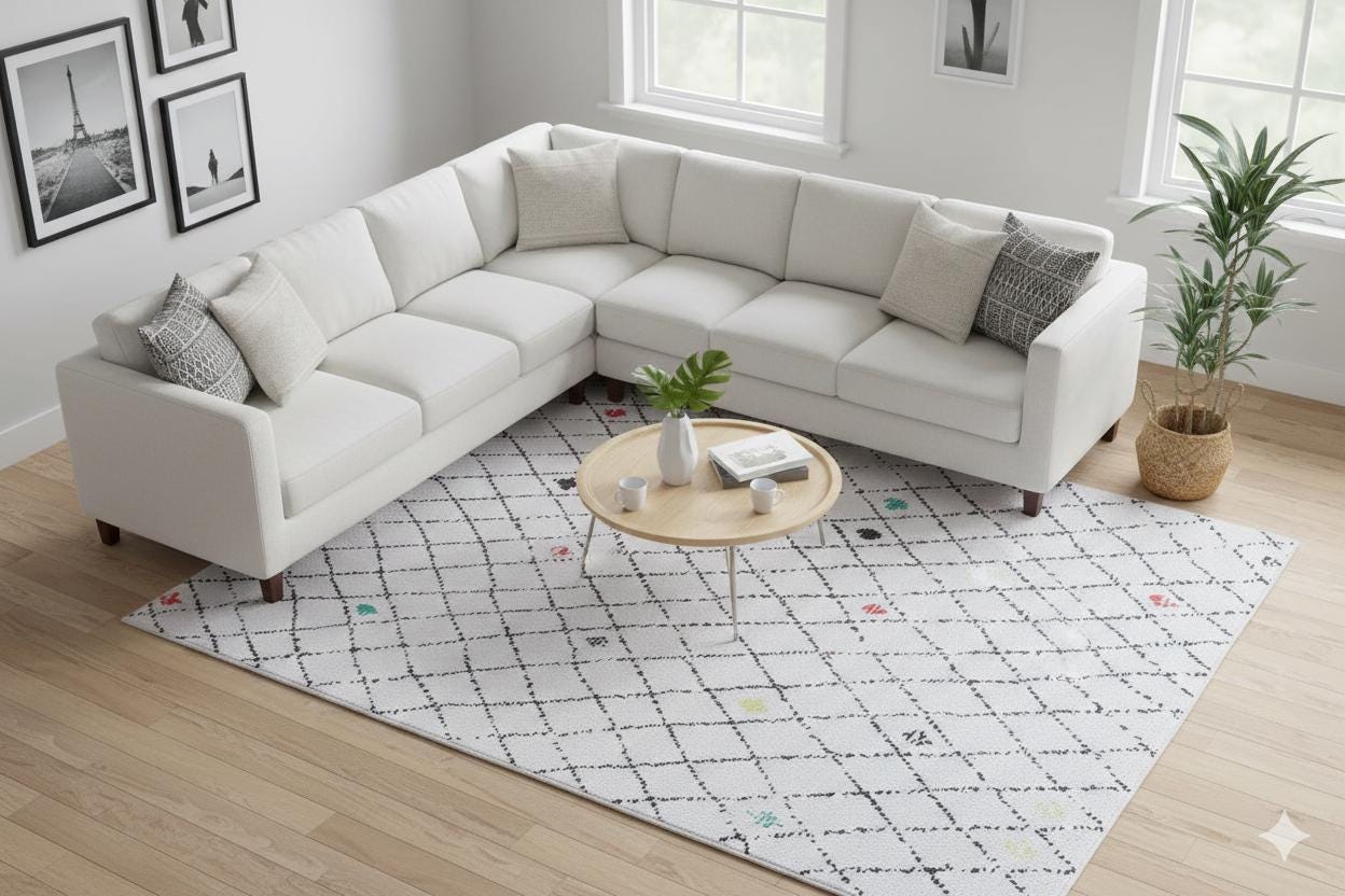 Washable Boho Diamond Rug – Cream Grey Beni Ourain Style Carpet