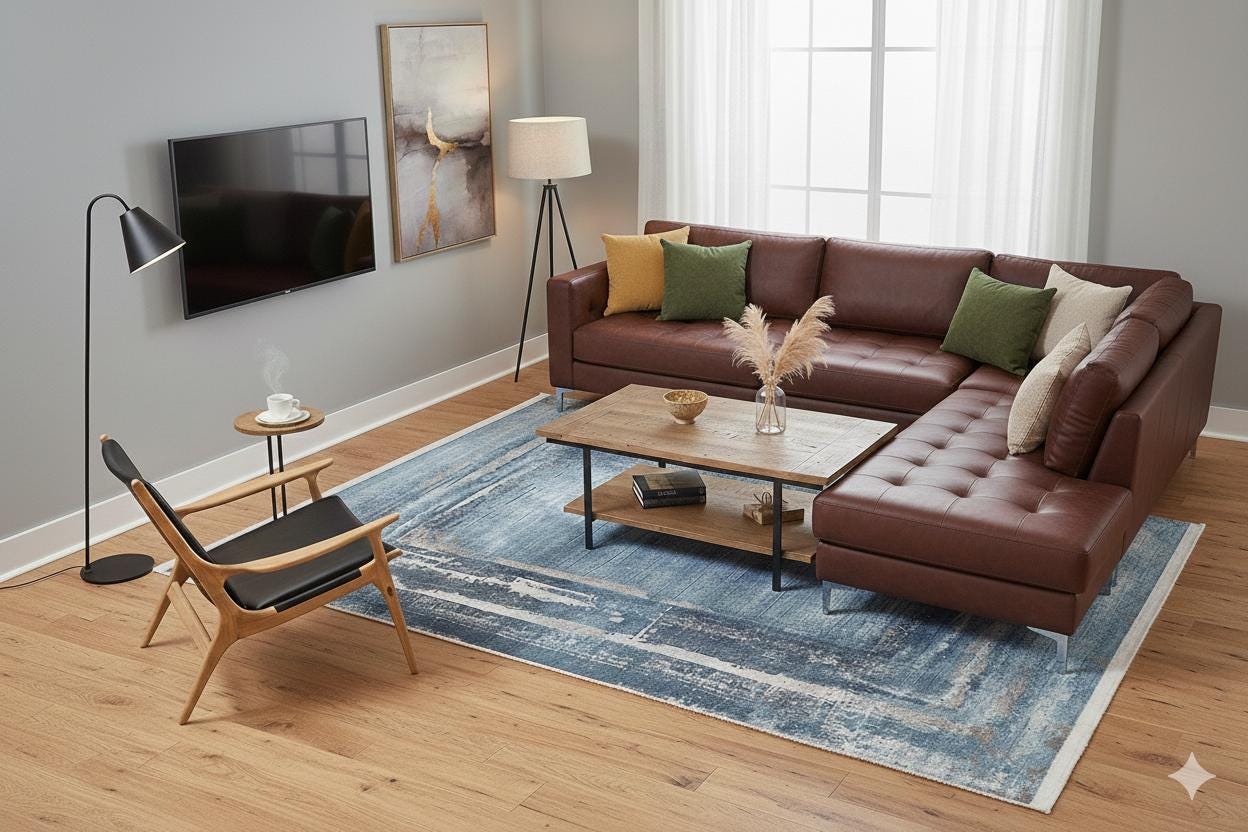 Distressed Blue Abstract Area Rug – Coastal Washable Carpet, Kid/Pet Friendly