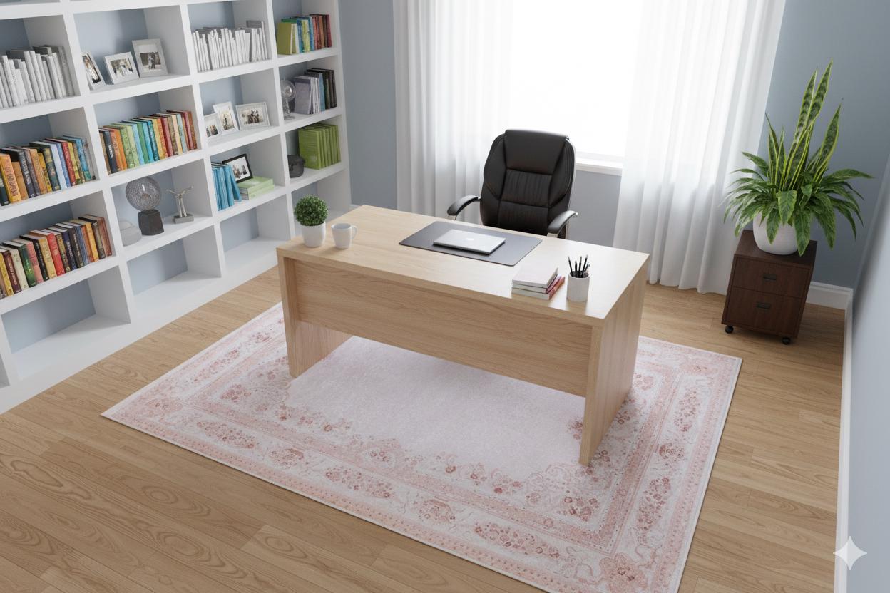 Blush Pink Vintage Floral Area Rug – Washable Traditional Carpet with Border