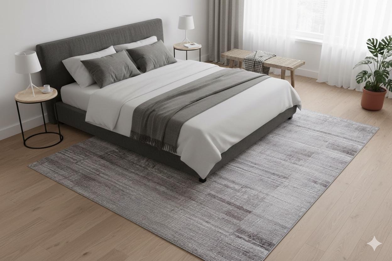Washable Modern Abstract Area Rug – Distressed Gray Textured Carpet