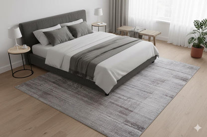 Washable Modern Abstract Area Rug – Distressed Gray Textured Carpet