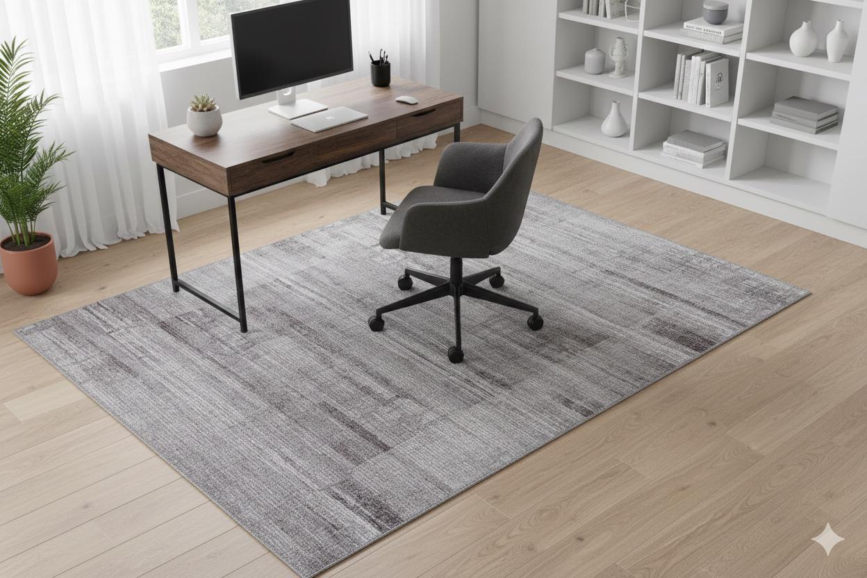 Washable Modern Abstract Area Rug – Distressed Gray Textured Carpet