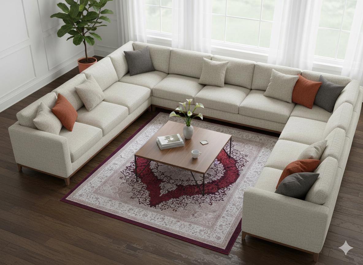 Washable Persian Medallion Rug – Burgundy Cream Distressed Traditional Carpet