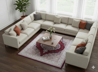 Washable Persian Medallion Rug – Burgundy Cream Distressed Traditional Carpet