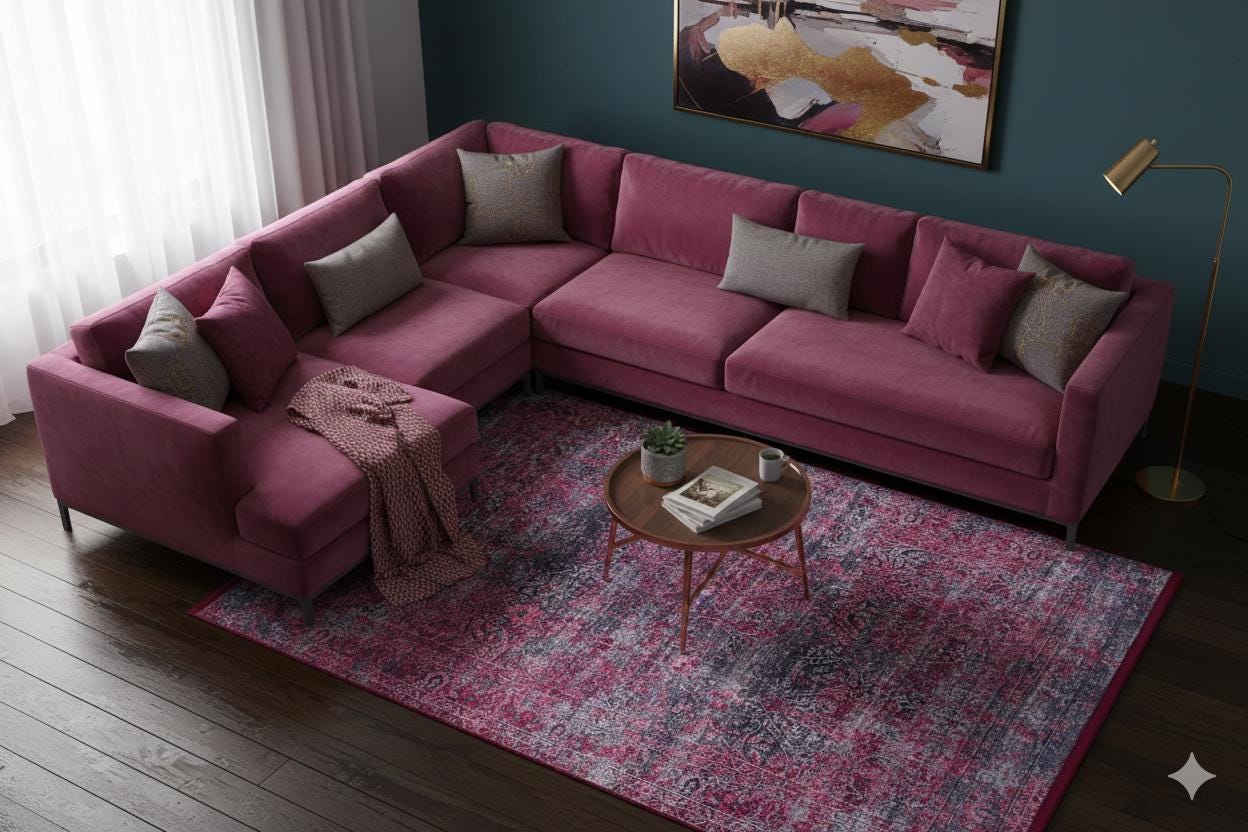 Distressed Magenta Persian Style Area Rug – Boho Living Room, Machine Washable Carpet