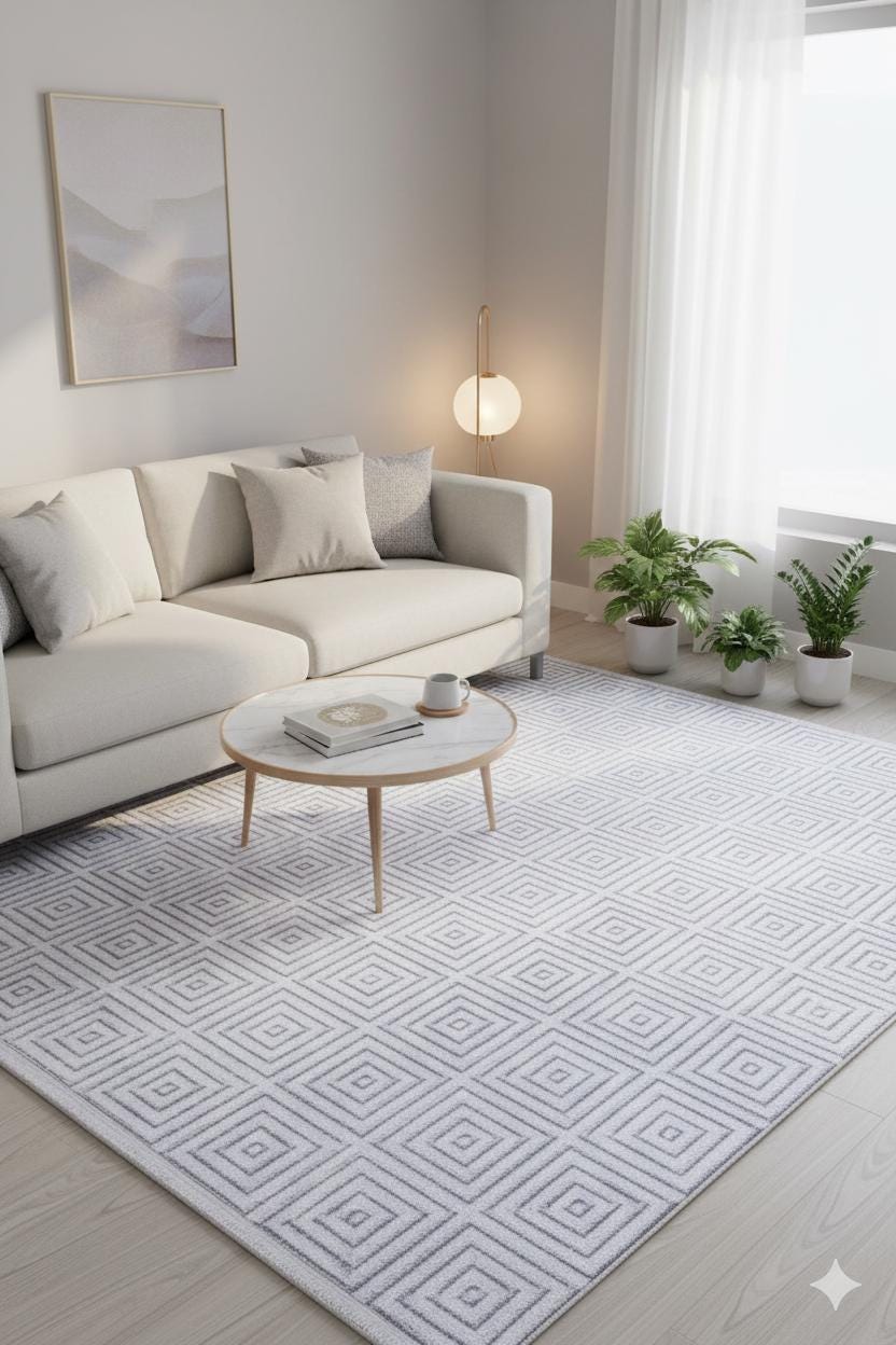 Washable Geometric Squares Area Rug, Modern Minimalist Low Pile Carpet