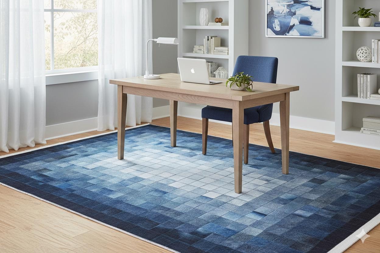 Blue Gradient Pixel Rug, Modern Geometric Washable Carpet (Non Slip)
