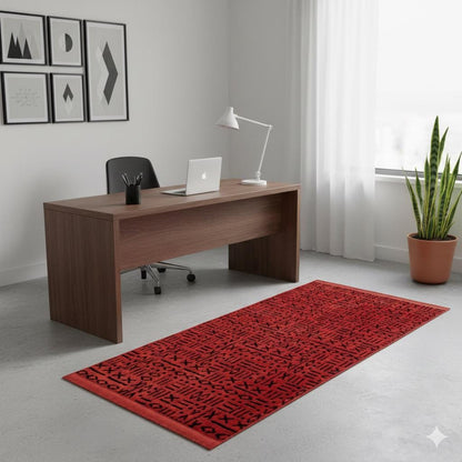 Red Tribal Geometric Rug, Boho Southwestern Accent Carpet, Scandinavian Decor Floor Rug