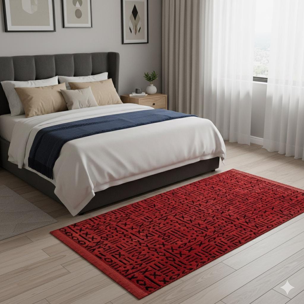 Red Tribal Geometric Rug, Boho Southwestern Accent Carpet, Scandinavian Decor Floor Rug