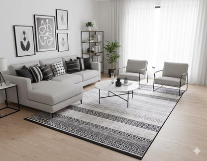 Machine Washable Boho Area Rug – Black White Tribal Geometric Farmhouse Decor