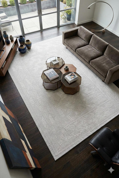 Modern Framed Area Rug 200x300cm – Soft Gray & Taupe Carpet with Minimalist Border Design