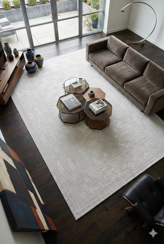 Modern Framed Area Rug 200x300cm – Soft Gray & Taupe Carpet with Minimalist Border Design