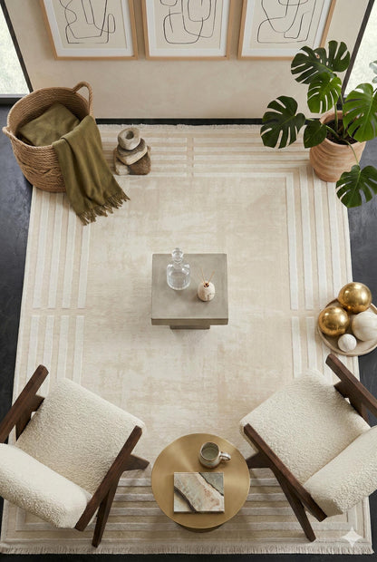 Minimalist Geometric Maze Rug – Hand-Tufted Cream & Ivory Low-Pile Area Rug