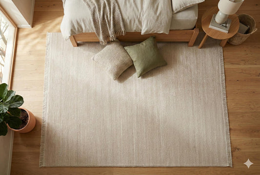 Minimalist Ribbed Area Rug – Greige Textured Carpet, Modern Sand Floor Mat, Japandi Decor