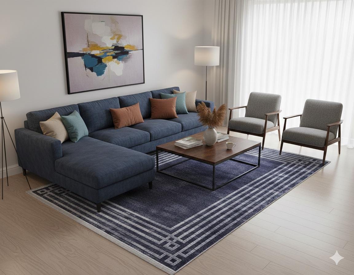 Modern Gray Geometric Area Rug, Washable Scandinavian Style Carpet