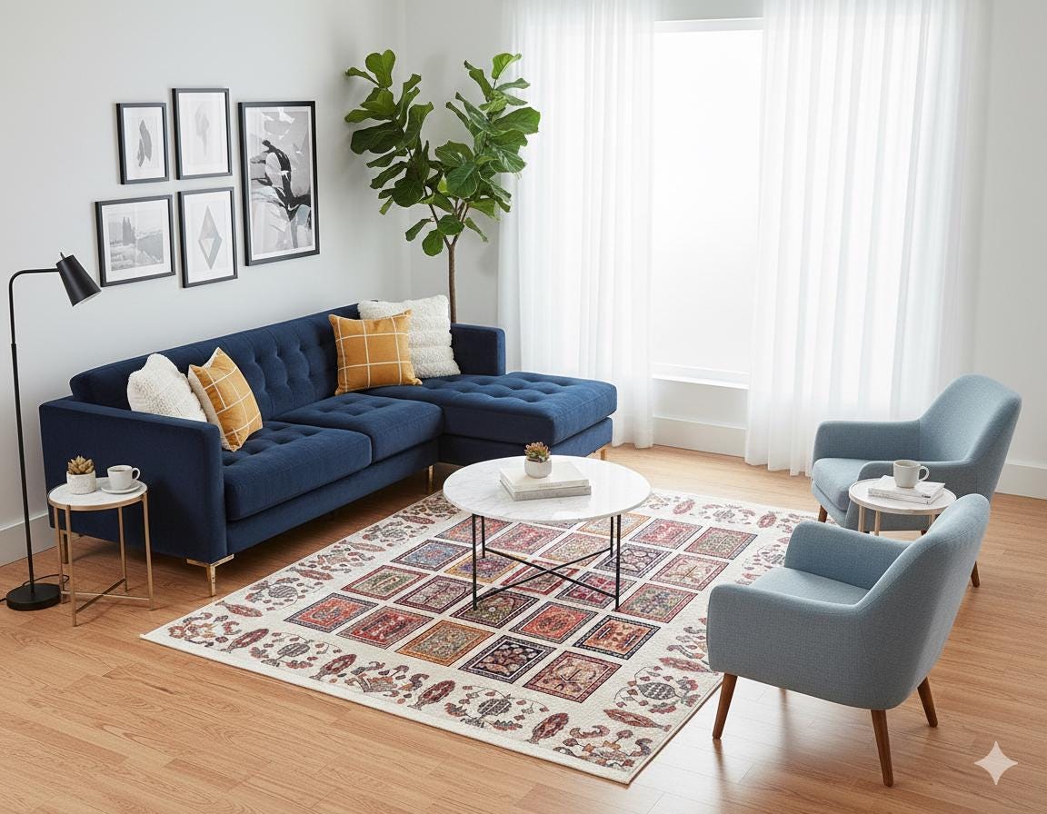 Modern Boho Persian Rug – Washable Tribal Grid Carpet for Living Room