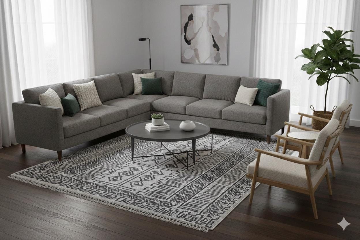 Bohemian High-Low Pile Carpet – Silver & Gray Tribal Design Area Rug