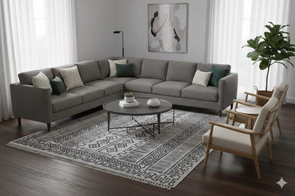 Bohemian High-Low Pile Carpet – Silver & Gray Tribal Design Area Rug