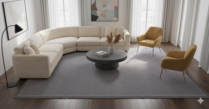 Grey Ribbed Area Rug – Modern Low-Pile Cotton Carpet, Washable, Pet Friendly