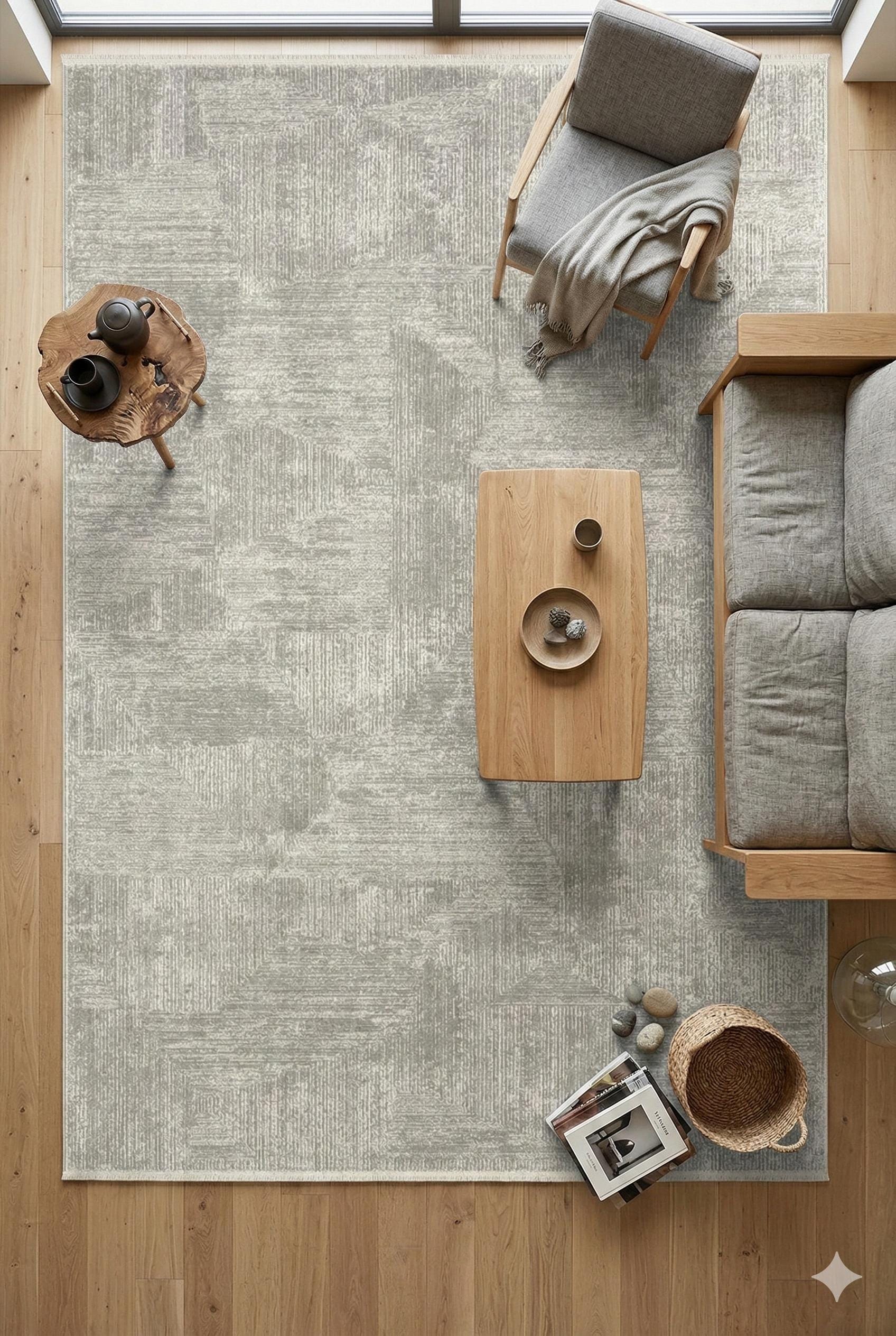 Modern Contemporary Area Rug, Grey Geometric 160x230cm Fine Quality Carpet for Living Room