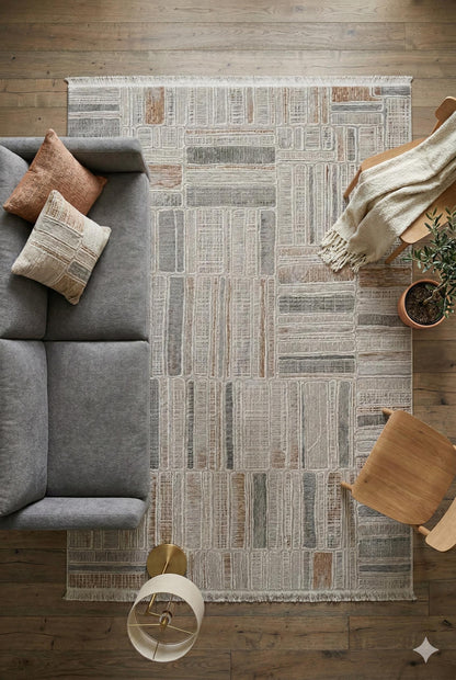 Modern Geometric Area Rug – Mid-Century Abstract Gridded Carpet