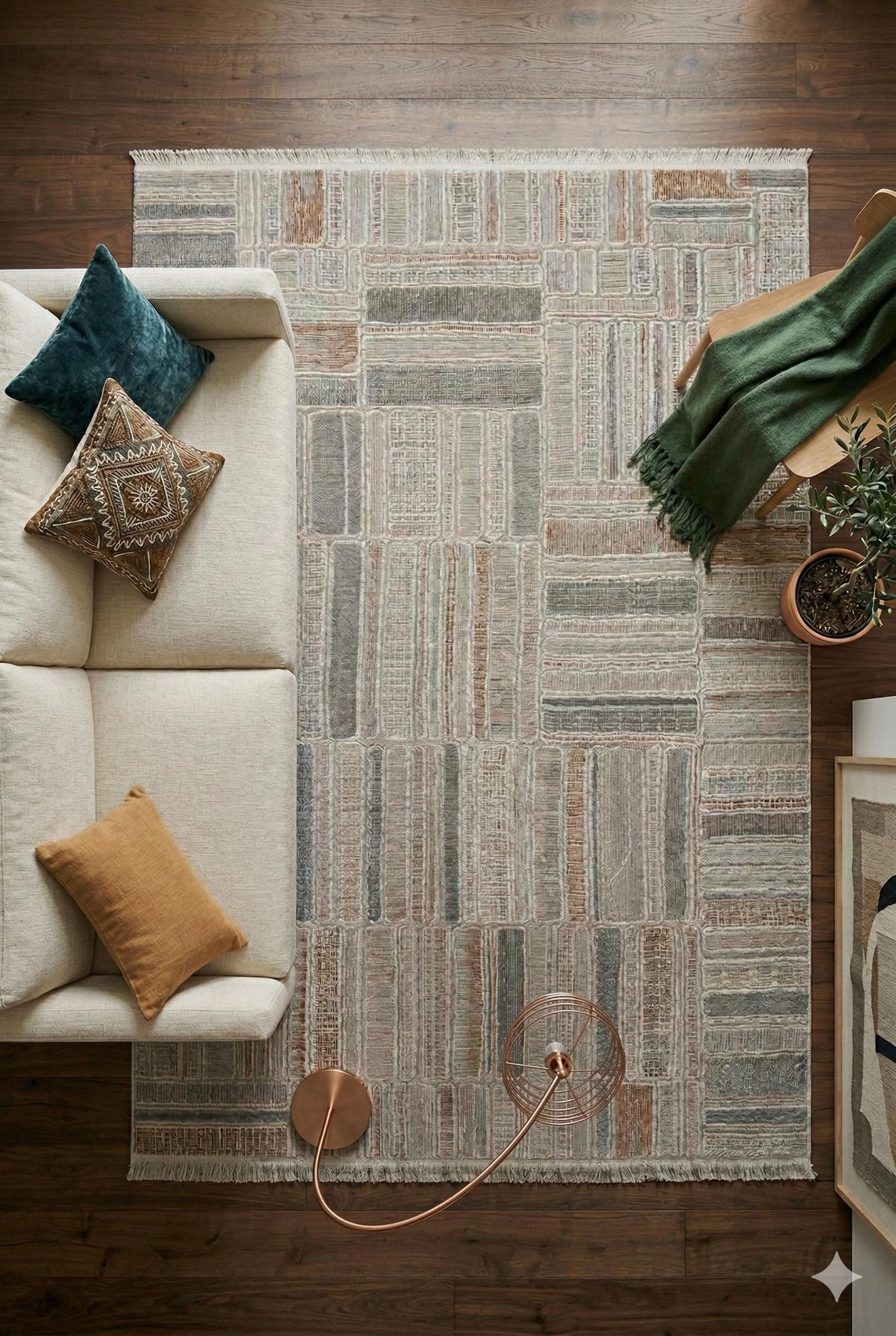Modern Geometric Area Rug – Mid-Century Abstract Gridded Carpet