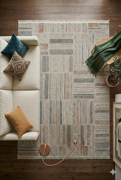 Modern Geometric Area Rug – Mid-Century Abstract Gridded Carpet