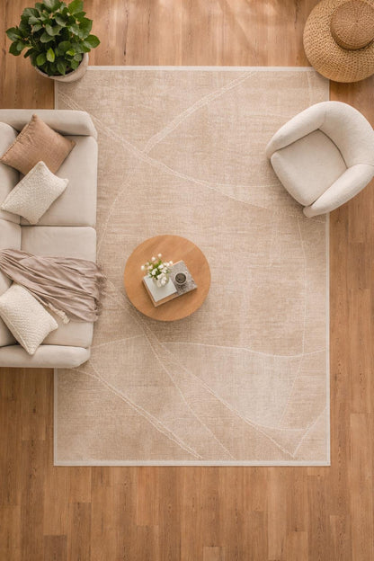 Modern Abstract Area Rug – Beige Neutral Line Art Carpet (200x300 cm)
