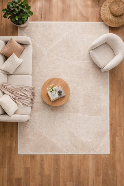 Modern Abstract Area Rug – Beige Neutral Line Art Carpet (200x300 cm)