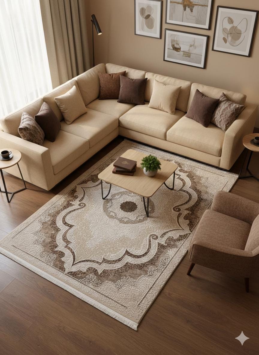 Beige Medallion Area Rug – Traditional Oriental Style Carpet (160x230 cm)