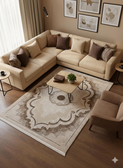 Beige Medallion Area Rug – Traditional Oriental Style Carpet (160x230 cm)